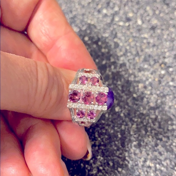 Raspberry Color Rhodolite & White Zircon Ring - Picture 12 of 14